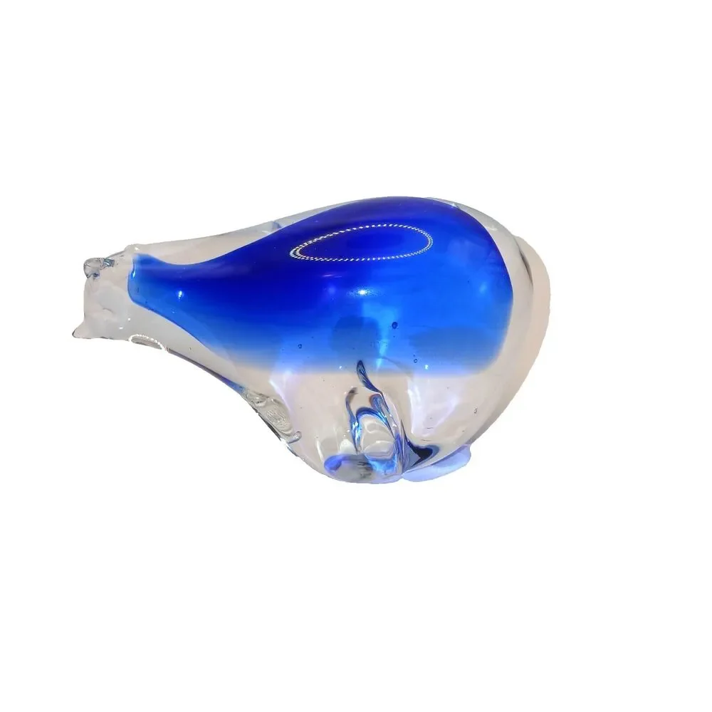 Art Glass Polar Bear Paperweight Figurine Clear & Blue Hand Blown 2.75 tall